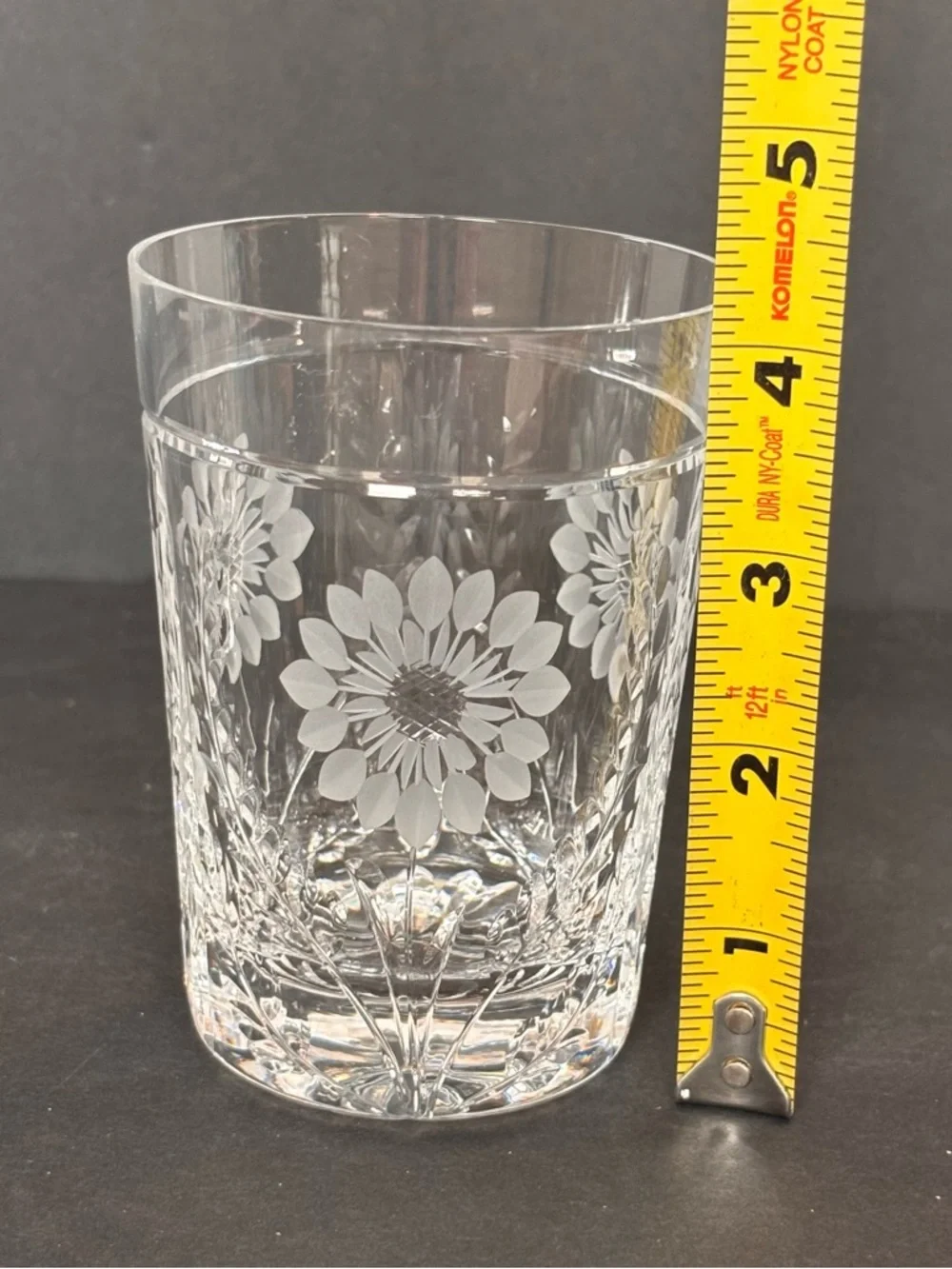 Pair Royal Brierley Etched Crystal Tumblers - Kensington Palace Flower Sunflower